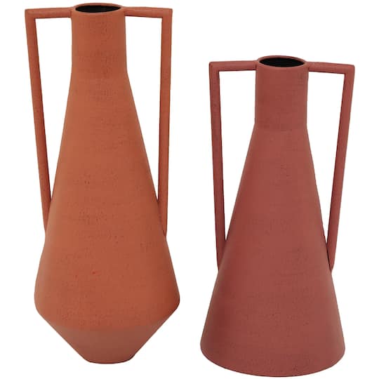 Orange Metal Vase with Handles Set of 2 12", 14"